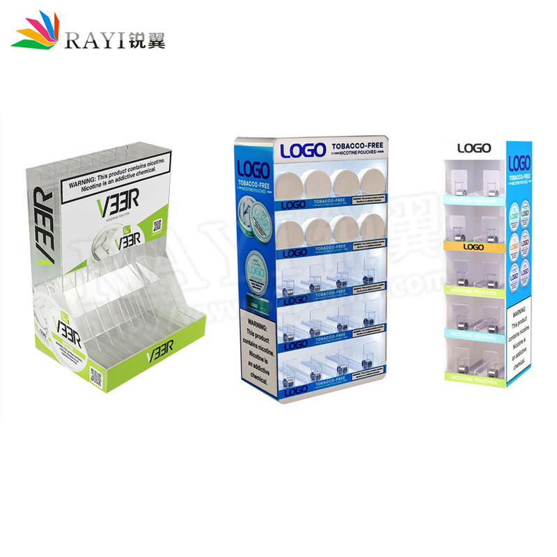 高透明LED發(fā)光自動抽拉亞克力口含煙展示架推進器圓形煙展示柜